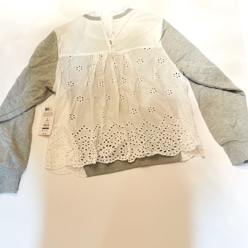 White and Gray Eyelet Long Sleeve Top